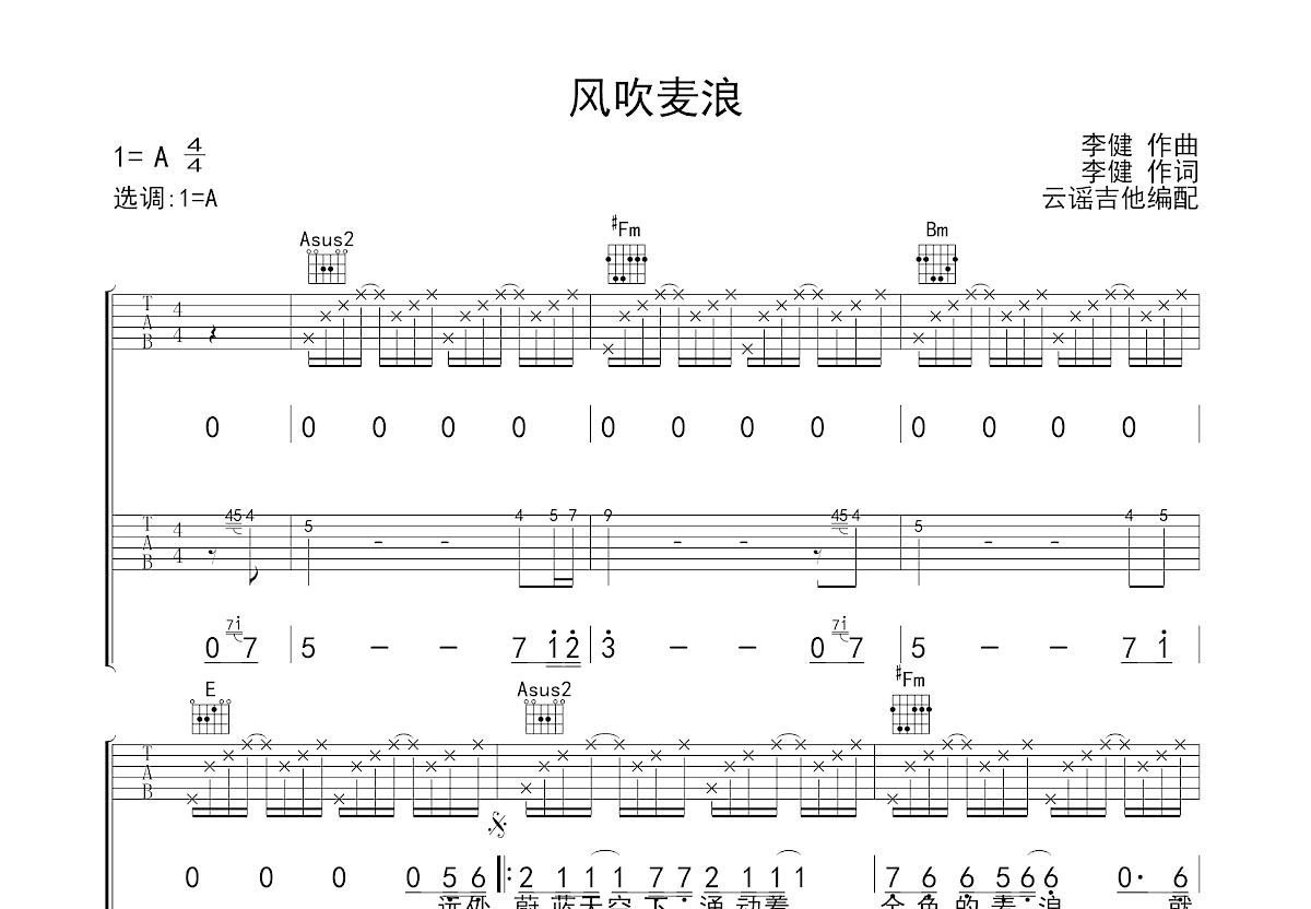 风吹麦浪吉他谱预览图