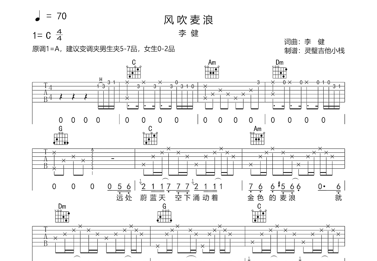 风吹麦浪吉他谱预览图