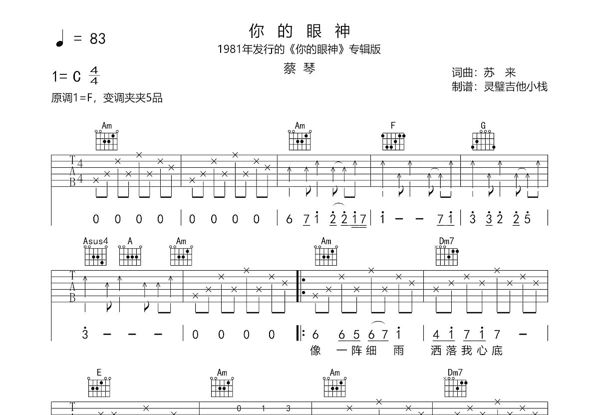 你的眼神吉他谱预览图