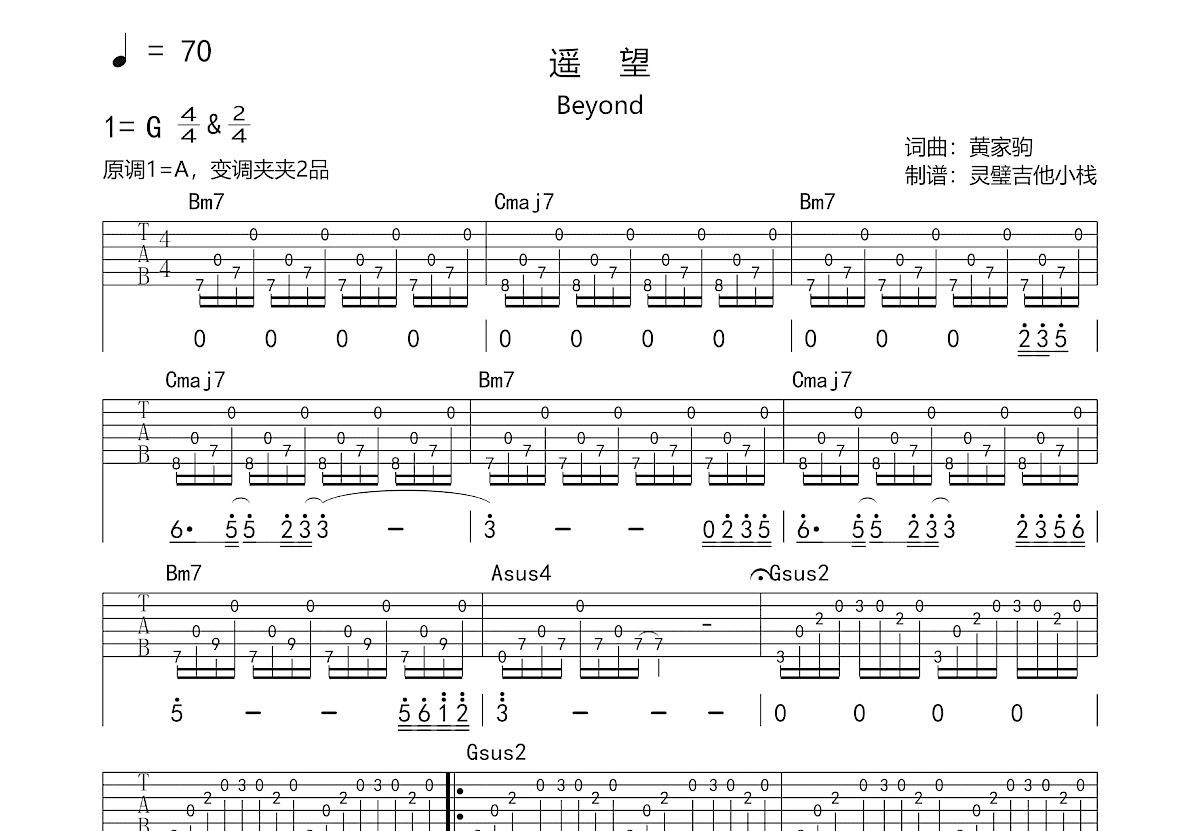 遥望吉他谱_黄家驹_G调弹唱