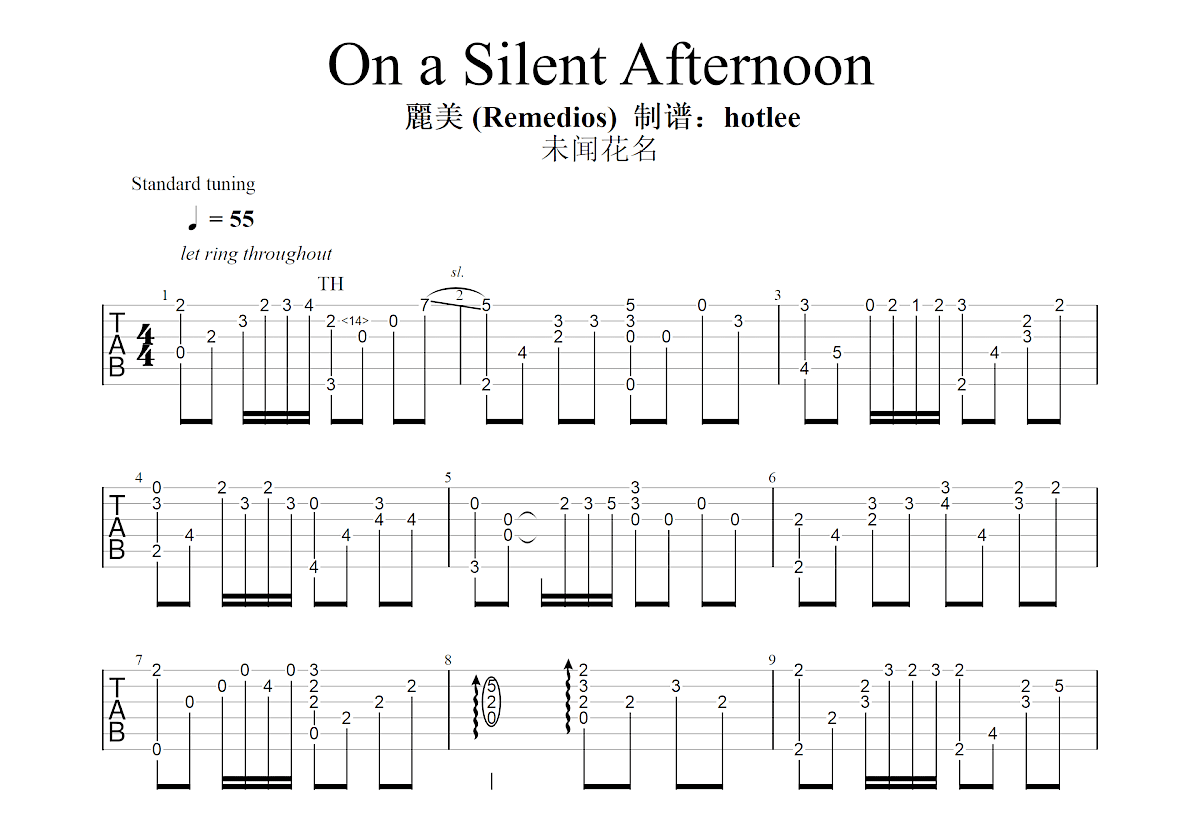 On a Silent Afternoon吉他谱预览图