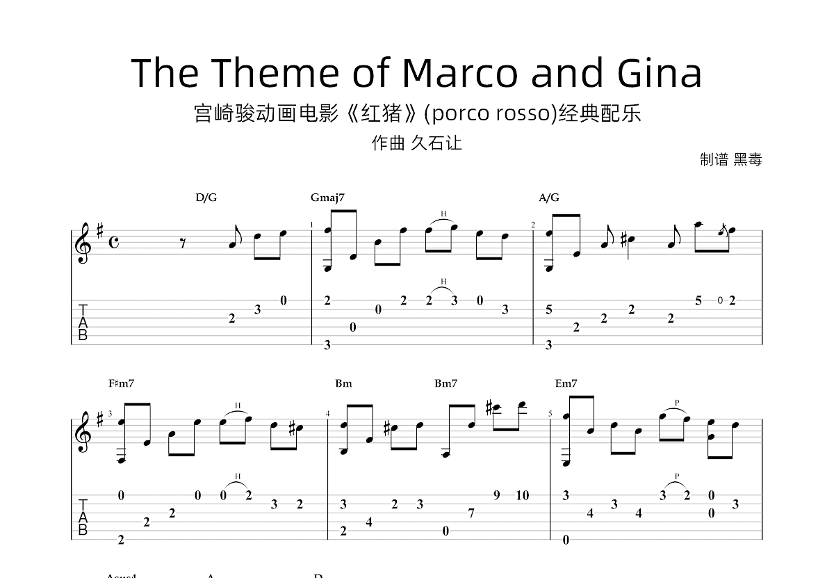 The Theme of Marco and Gina吉他谱预览图
