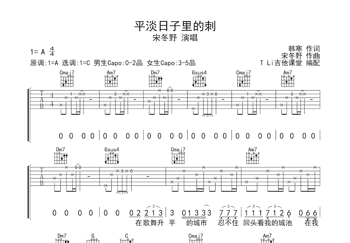 平淡日子里的刺吉他谱预览图