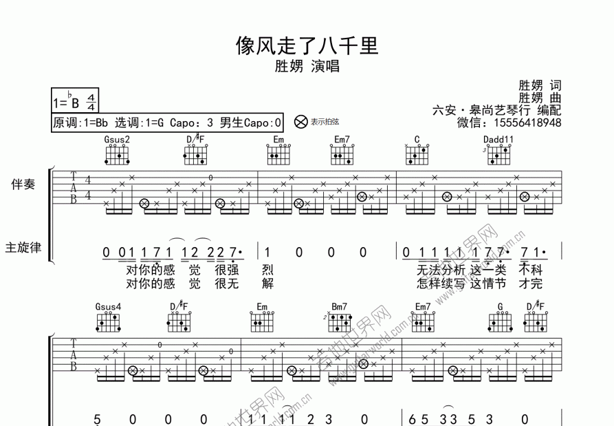 像风走了八千里吉他谱预览图