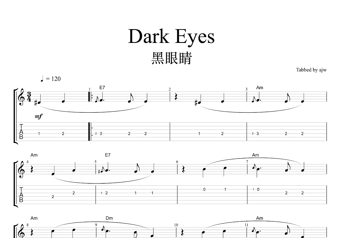 Dark Eyes吉他谱预览图