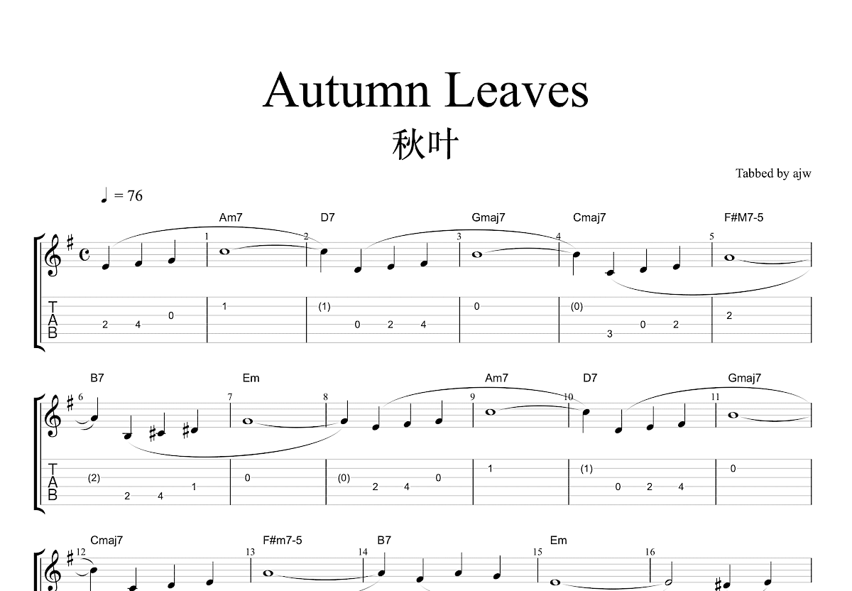 Autumn Leaves吉他谱预览图