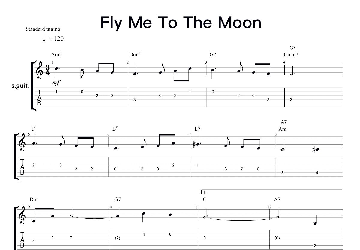 Fly Me To The Moon吉他谱预览图