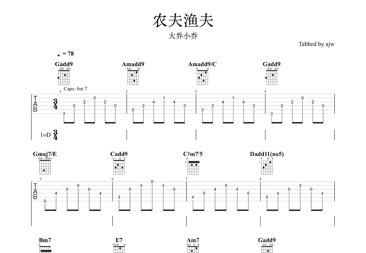 农夫渔夫吉他谱预览图