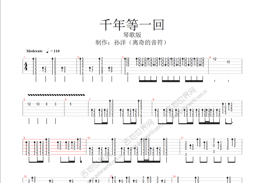 千年等一回吉他谱预览图