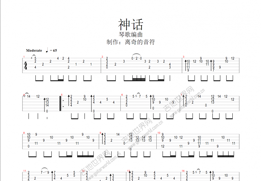 美丽的神话吉他谱预览图