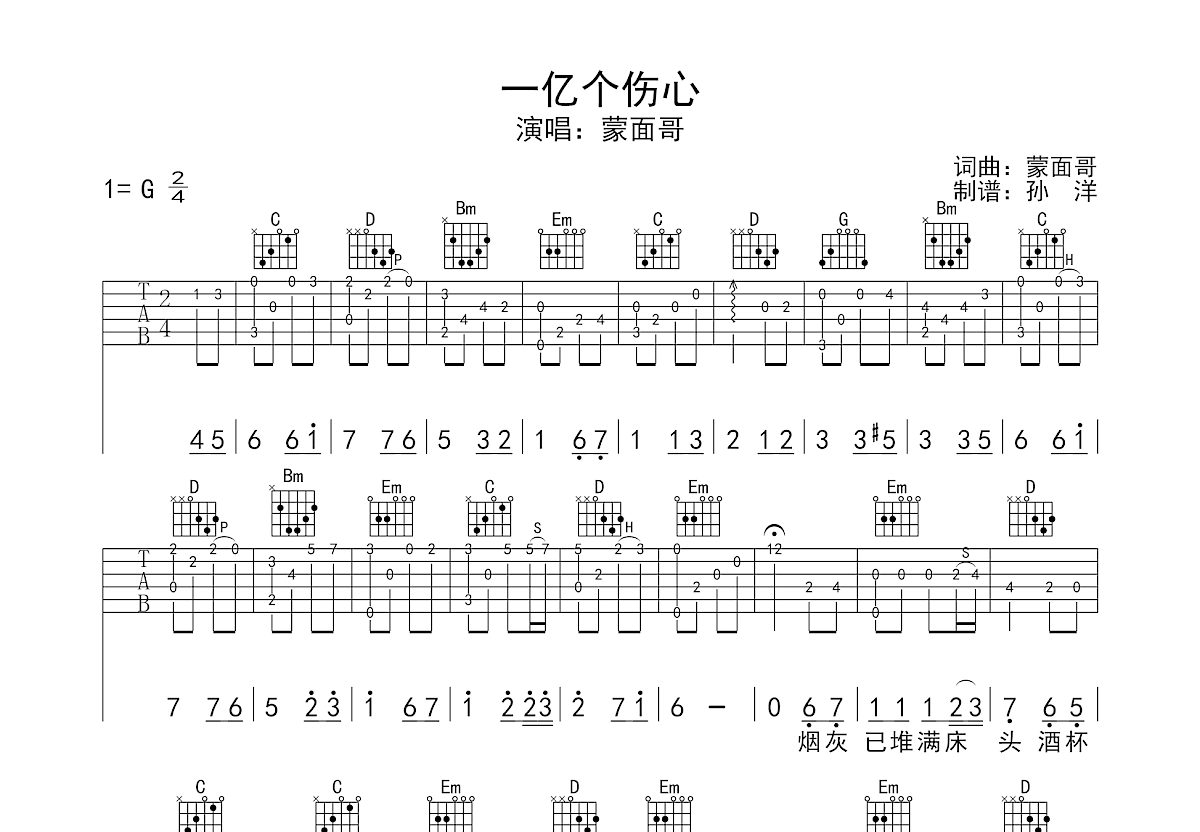 一亿个伤心吉他谱预览图