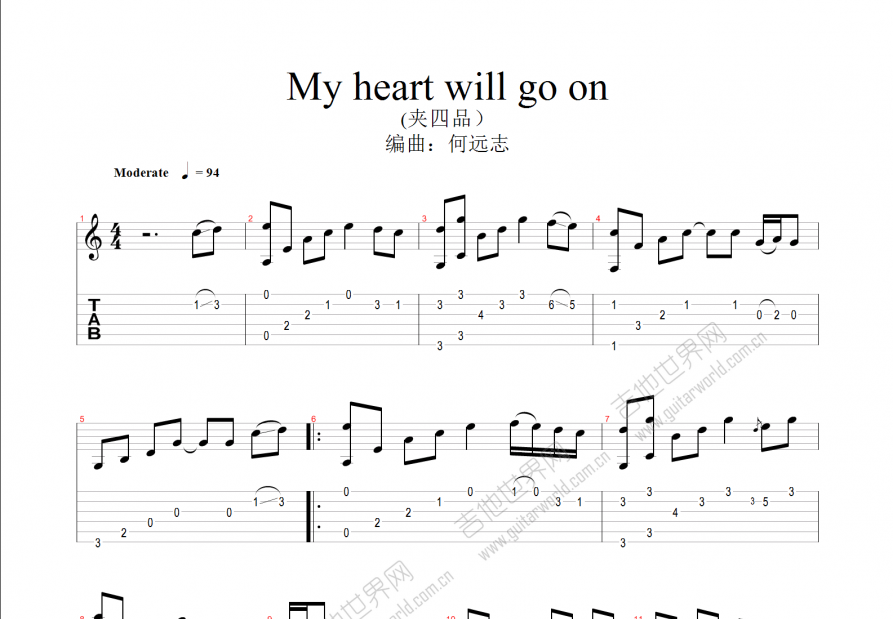 My heart will go on吉他谱预览图