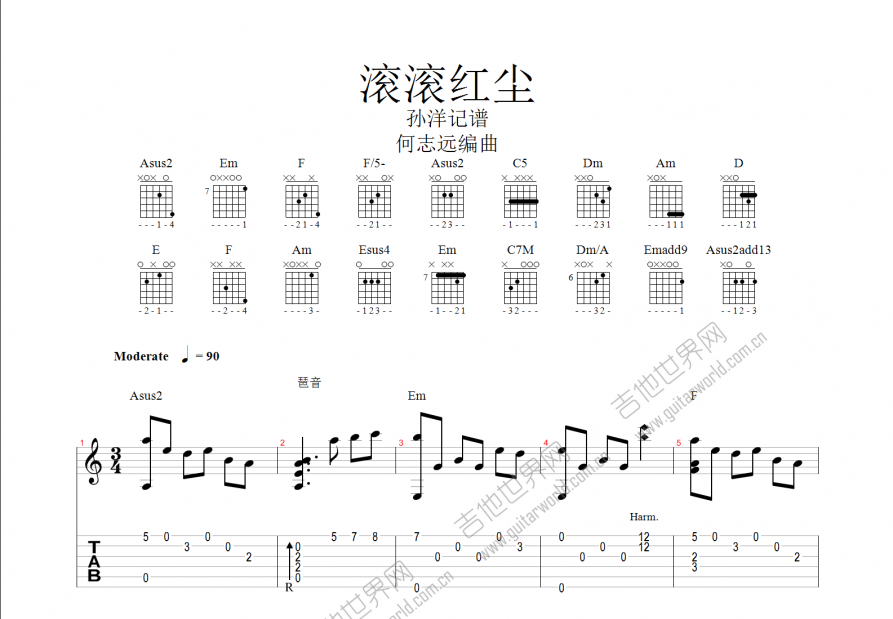 滚滚红尘吉他谱预览图