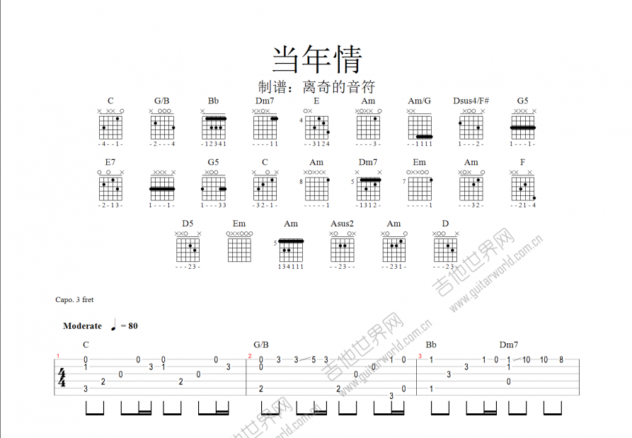 当年情吉他谱预览图