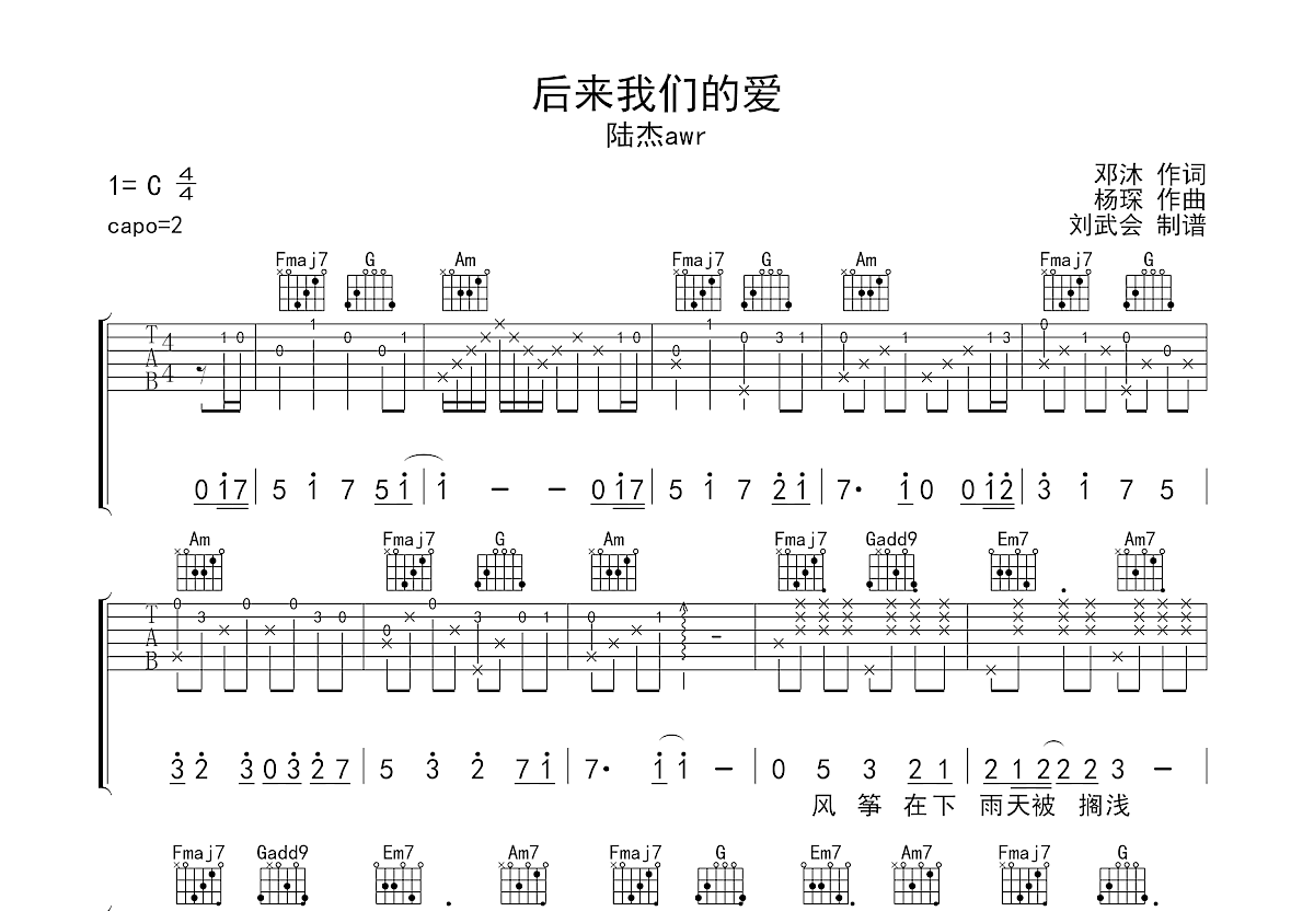 后来我们的爱吉他谱预览图