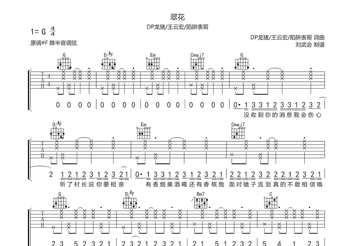 翠花吉他谱预览图