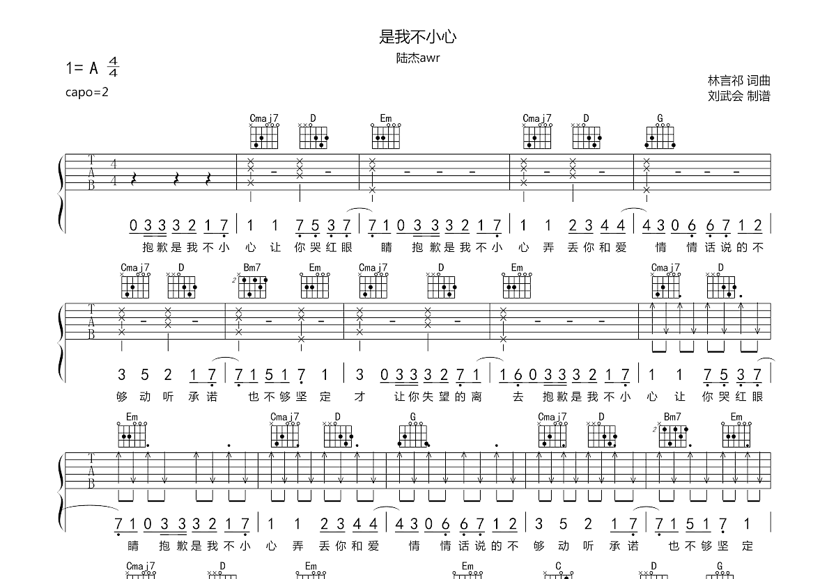 是我不小心吉他谱预览图