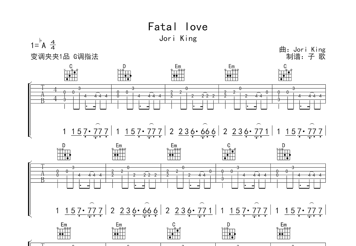 Fatal love吉他谱预览图