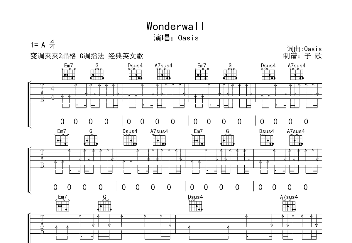 Wonderwall吉他谱预览图