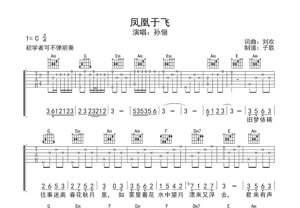 凤凰于飞吉他谱预览图