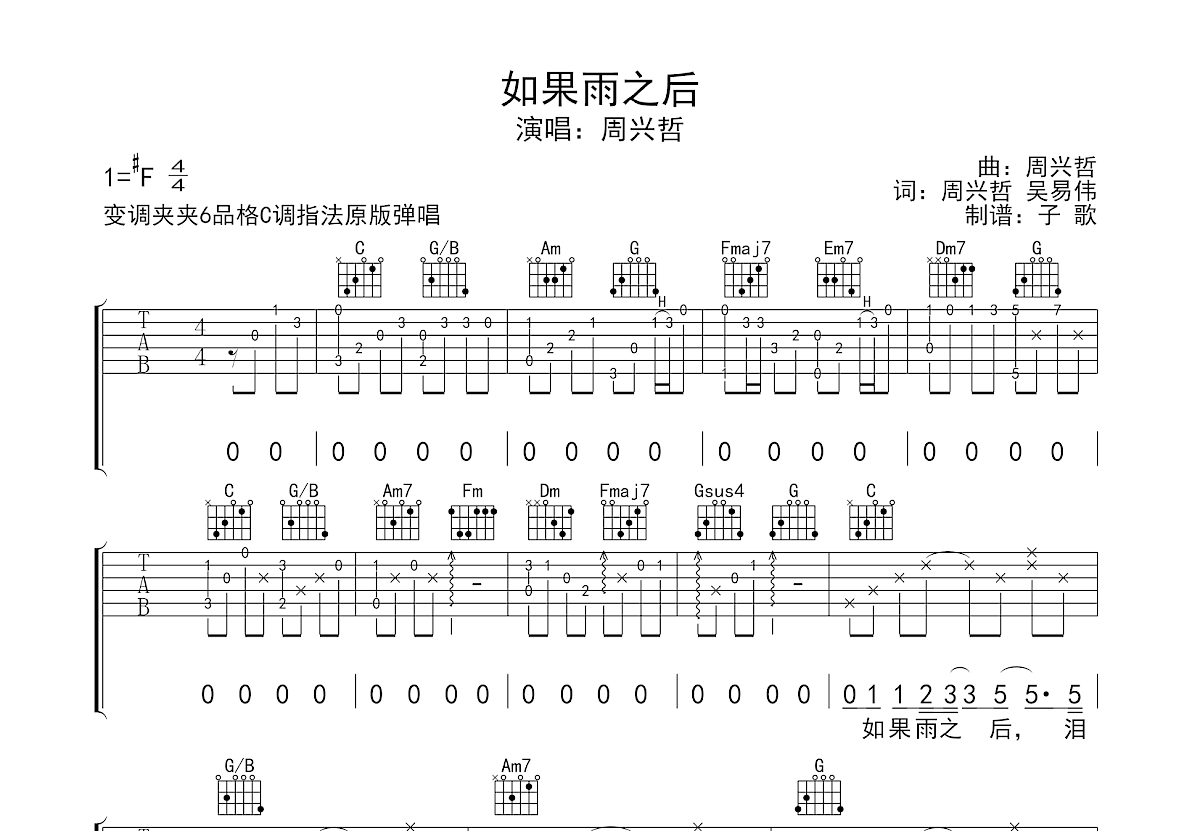 如果雨之后吉他谱预览图