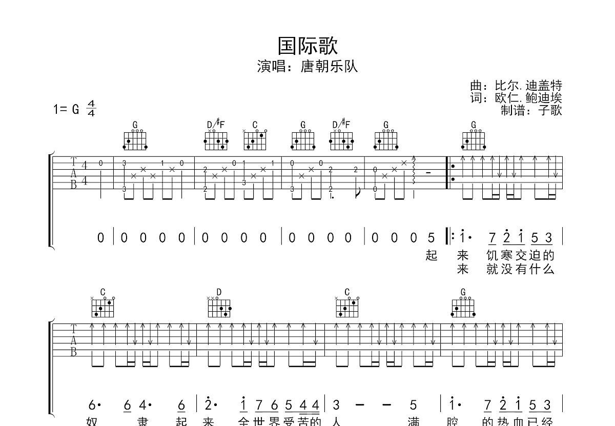 《国际歌》吉他谱预览图