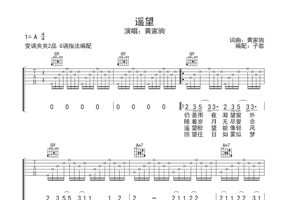 遥望吉他谱预览图