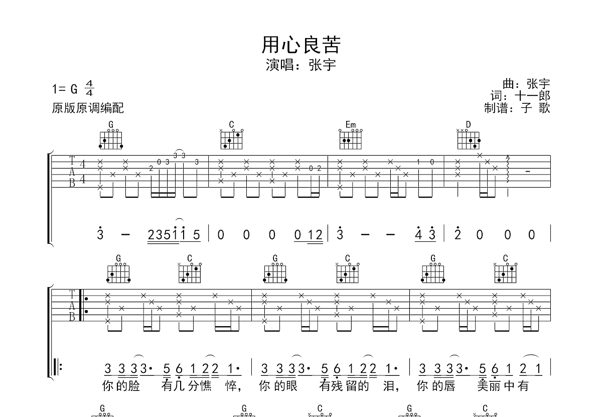 用心良苦吉他谱预览图