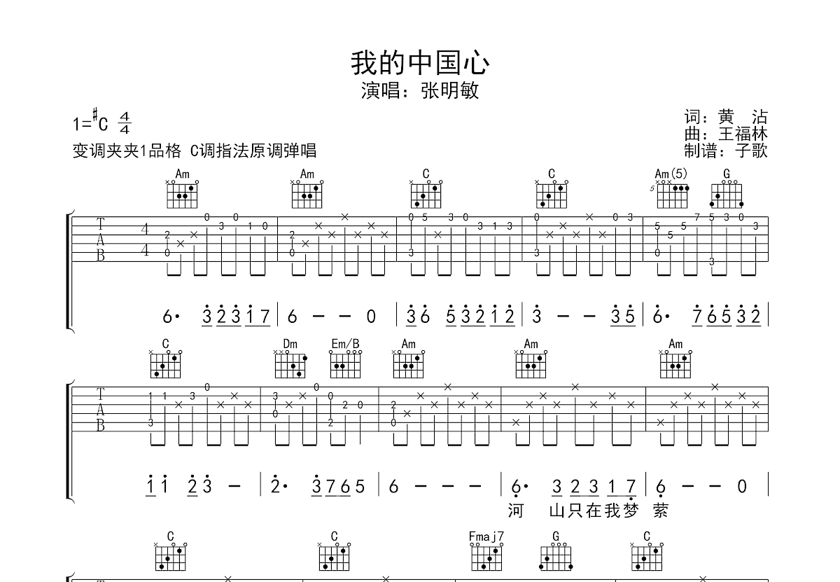 我的中国心吉他谱预览图