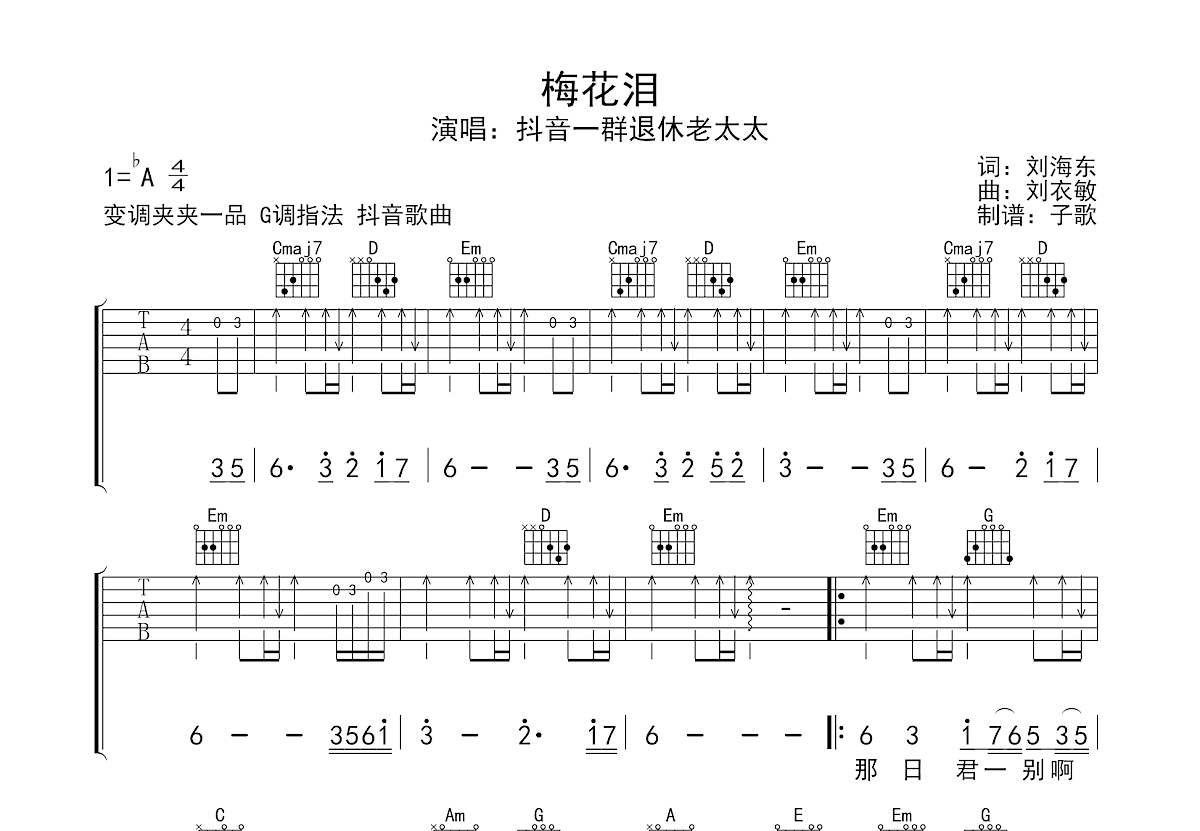 梅花泪吉他指弹图片