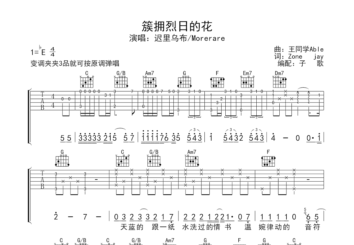 簇拥烈日的花吉他谱预览图