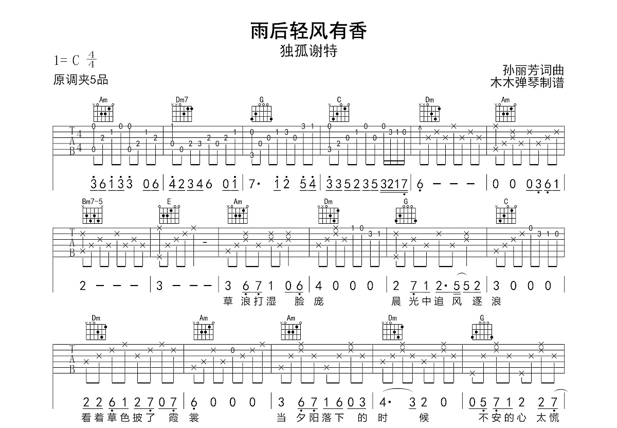 雨后轻风有香吉他谱预览图