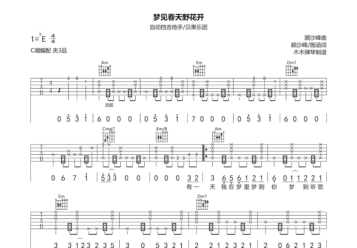 梦见春天野花开吉他谱预览图