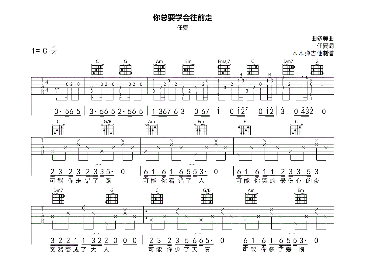 你总要学会往前走吉他谱预览图