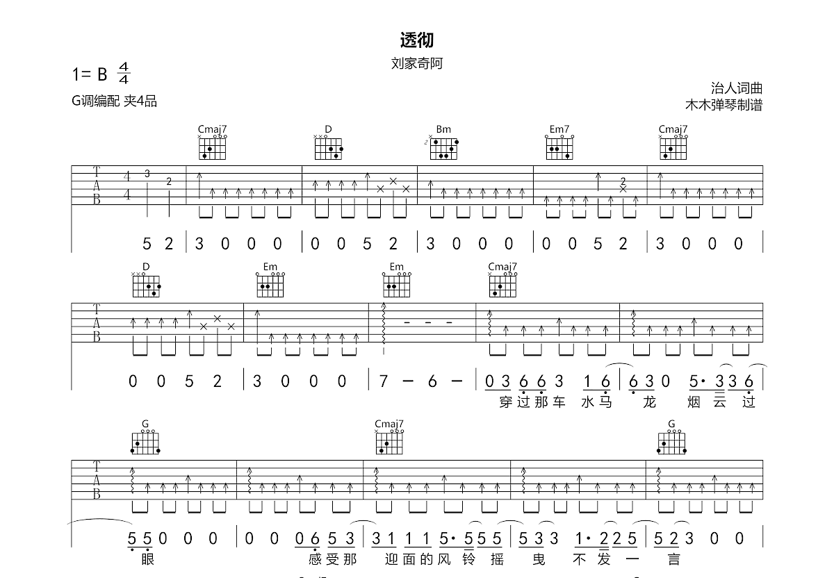 透彻吉他谱预览图