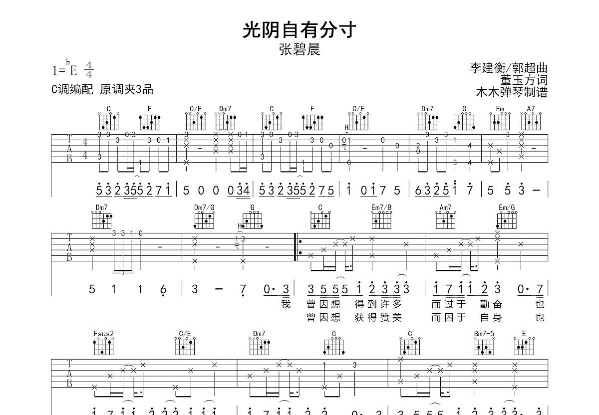 光阴自有分寸吉他谱预览图