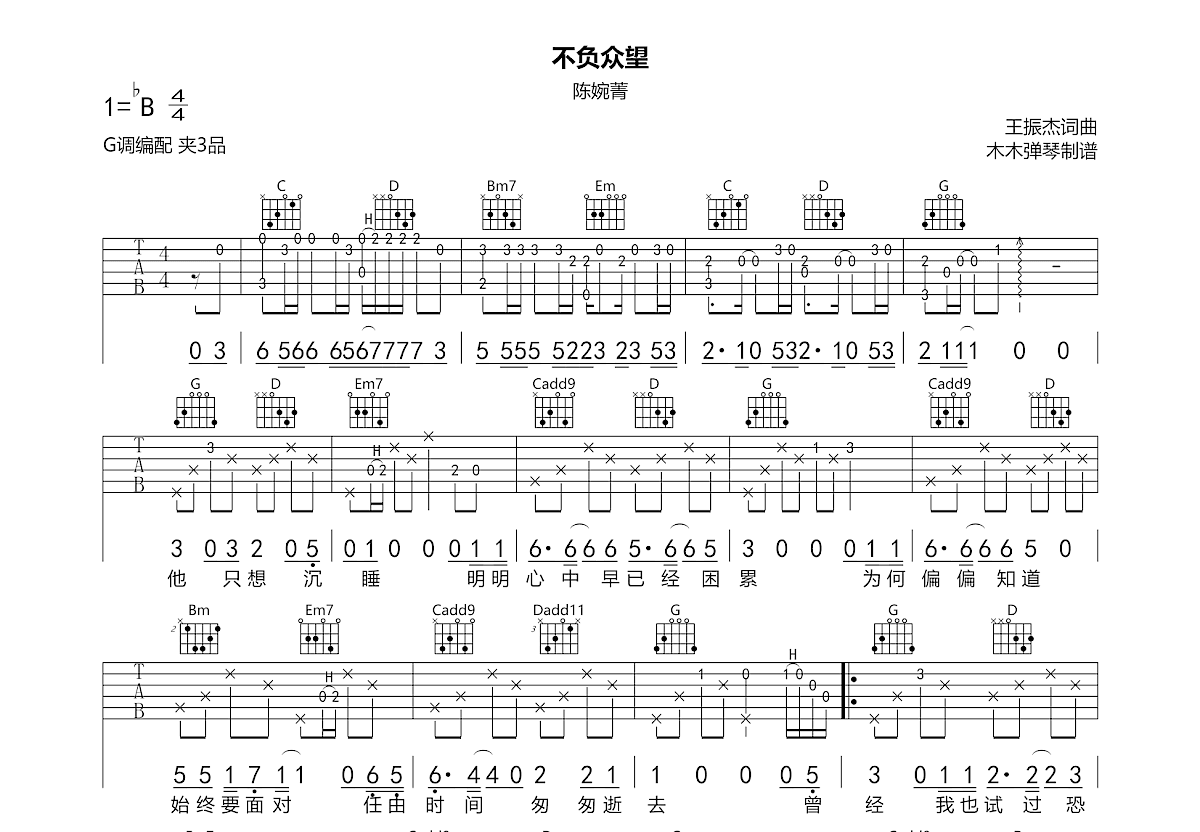 不负众望吉他谱预览图