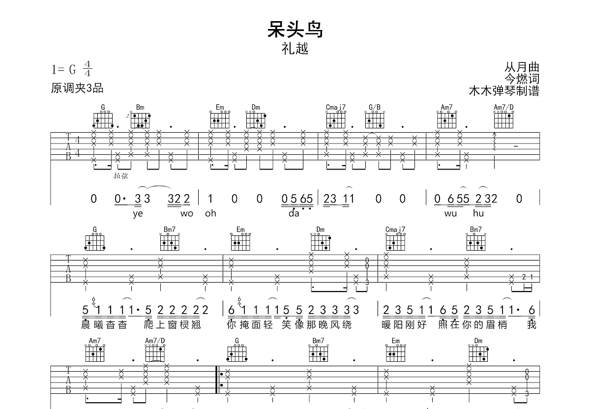 呆头鸟吉他谱预览图