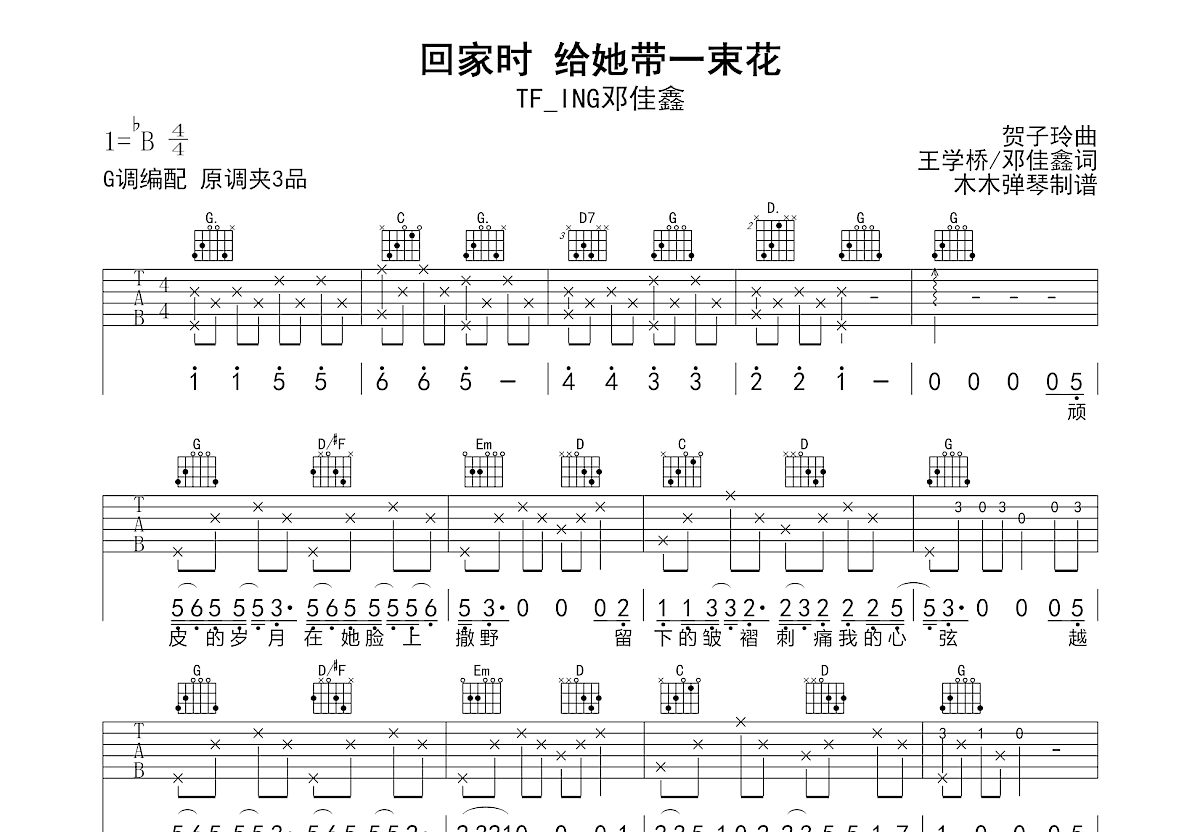 回家时 给她带一束花吉他谱预览图