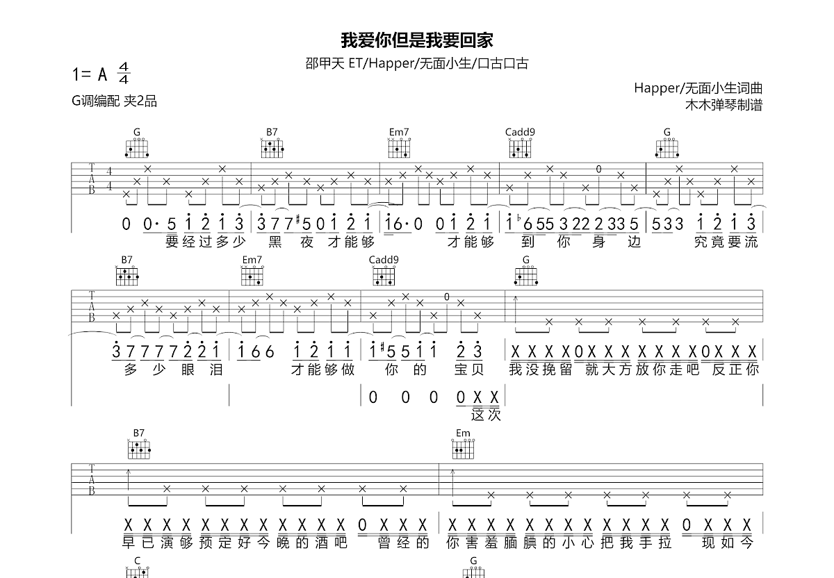 我爱你但是我要回家吉他谱预览图