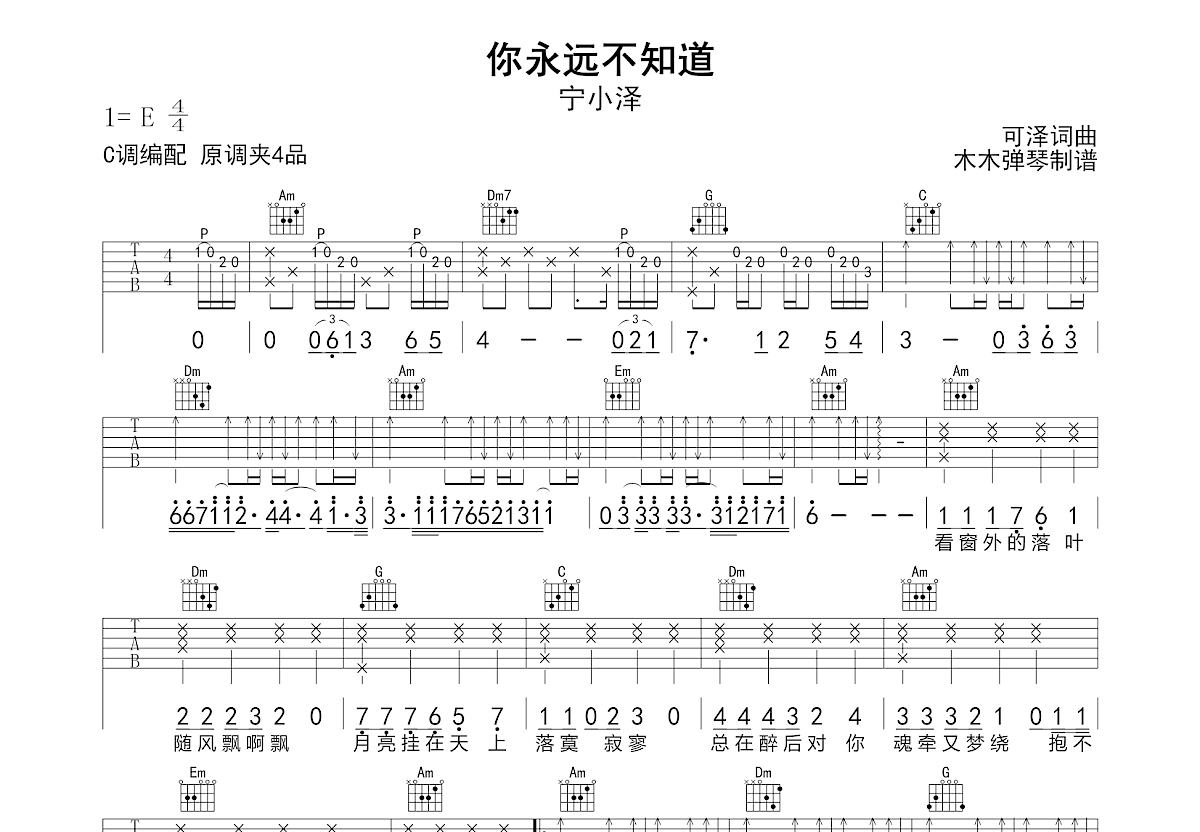 你永远不知道吉他谱预览图