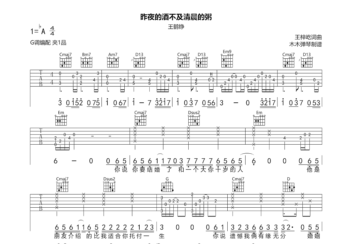 昨夜的酒不及清晨的粥吉他谱预览图