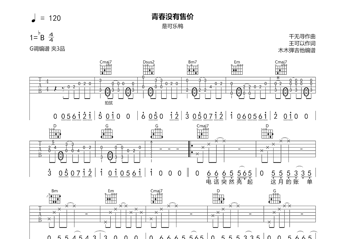 青春没有售价吉他谱预览图