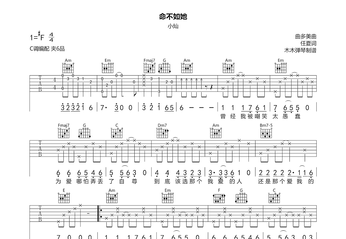 命不如她吉他谱预览图