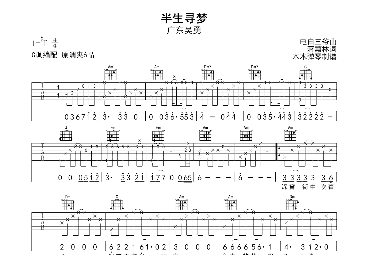 半生寻梦吉他谱预览图