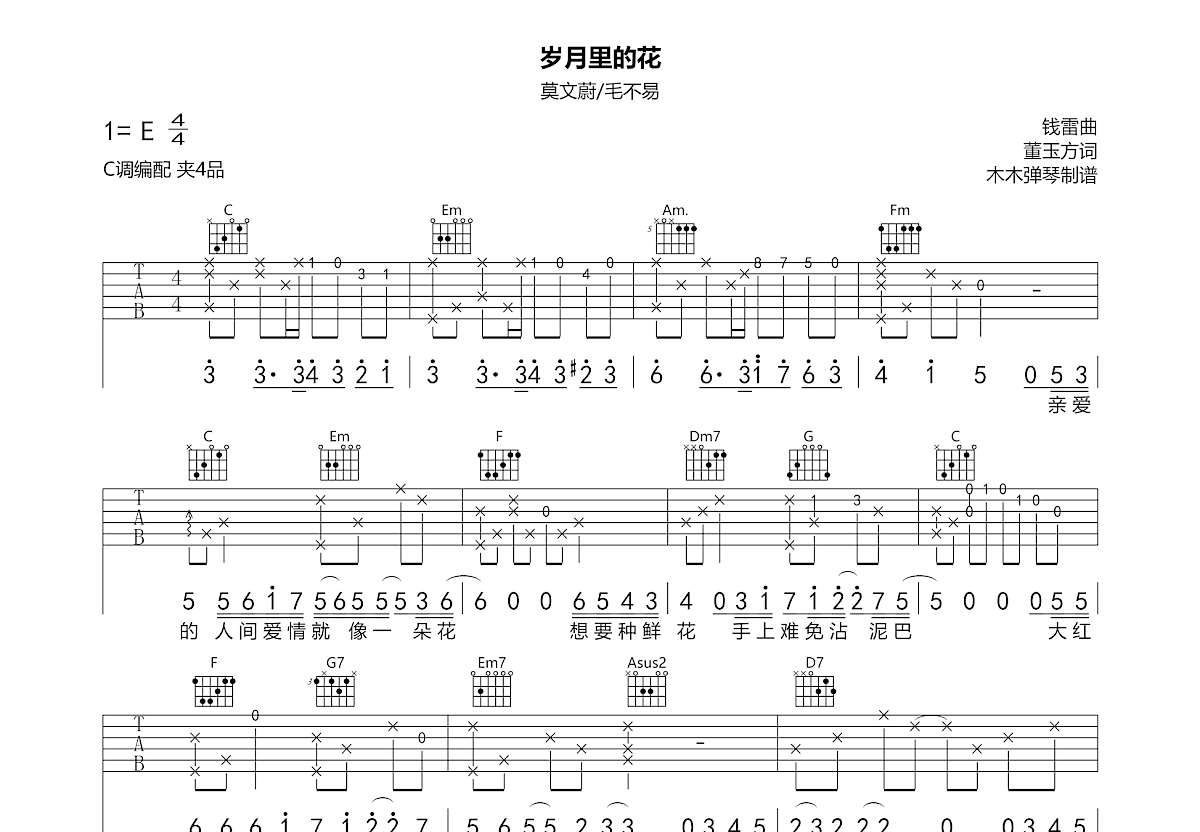 岁月里的花吉他谱预览图