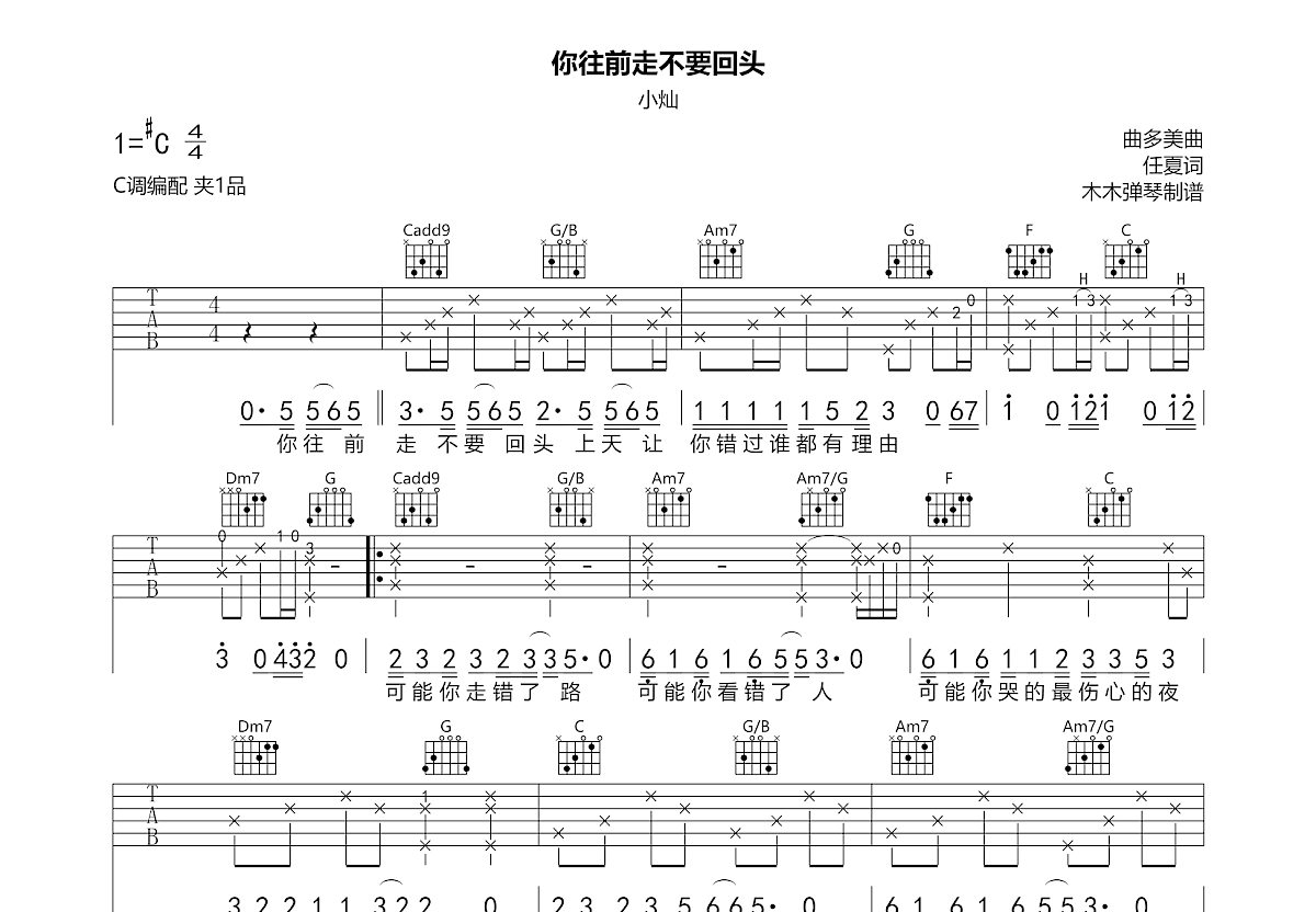 你往前走不要回头吉他谱预览图