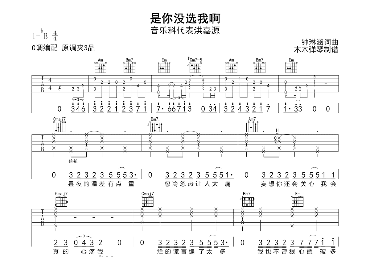 是你没选我啊吉他谱预览图