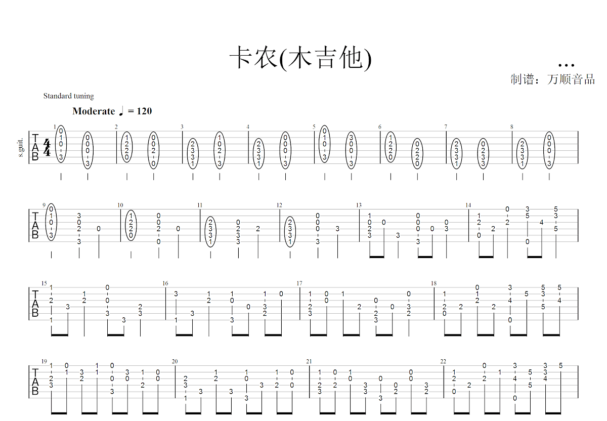 卡农吉他谱预览图