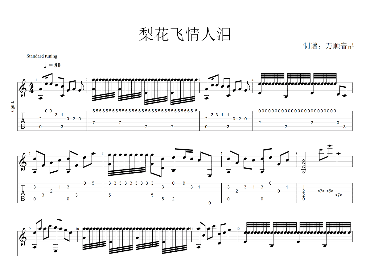 梨花飞情人泪吉他谱预览图